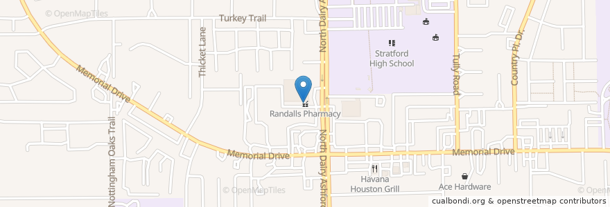 Mapa de ubicacion de Randalls Pharmacy en アメリカ合衆国, テキサス州, Houston, Harris County.