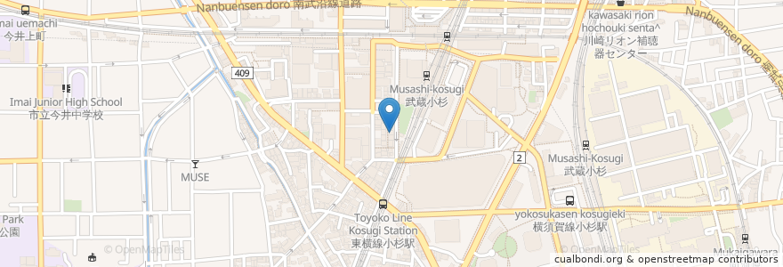 Mapa de ubicacion de 丸亀製麺 en Jepun, 神奈川県, 川崎市, 中原区.