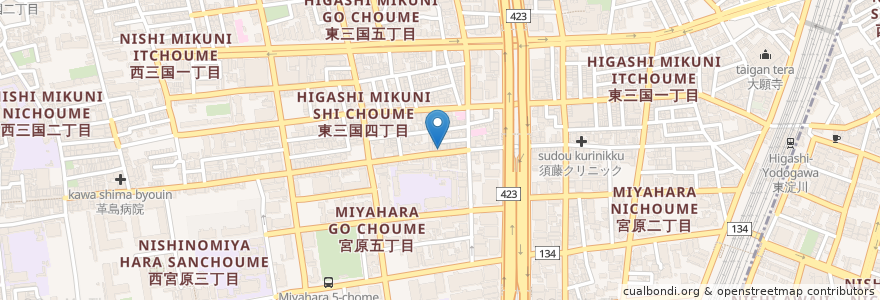 Mapa de ubicacion de RASAHARA en Japão, 大阪府, 大阪市, 淀川区.