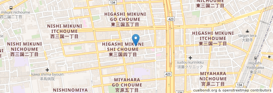 Mapa de ubicacion de カス研究所 en Japan, 大阪府, Osaka, 淀川区.