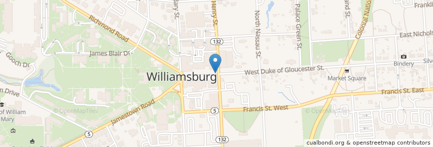 Mapa de ubicacion de Williamsburg Farmers Market en United States, Virginia, Williamsburg.