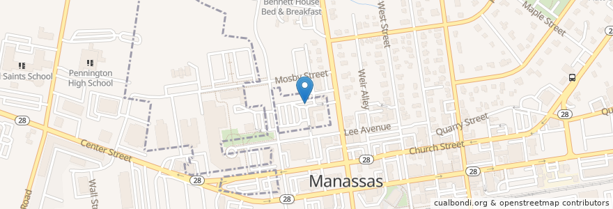 Mapa de ubicacion de Historic Manassas Farmers Market en Estados Unidos Da América, Virgínia, Manassas, Prince William County.