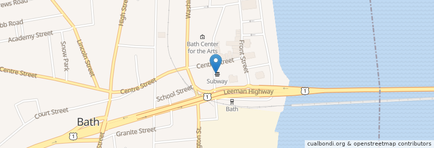Mapa de ubicacion de Subway en Stati Uniti D'America, Maine, Sagadahoc County, Bath.