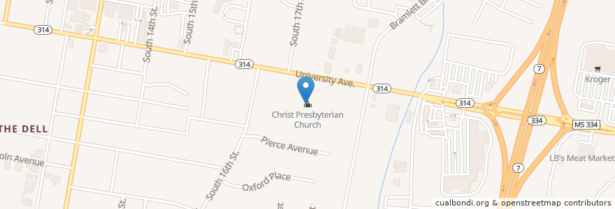 Mapa de ubicacion de Christ Presbyterian Church en United States, Mississippi, Lafayette County, Oxford.