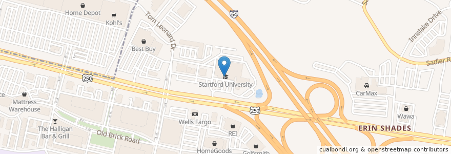 Mapa de ubicacion de Startford University en アメリカ合衆国, バージニア州, Henrico County.