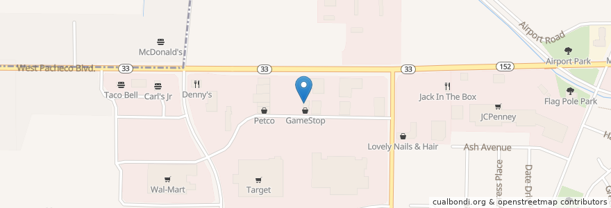 Mapa de ubicacion de Starbucks en United States, California, Merced County, Los Banos.