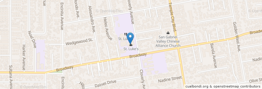Mapa de ubicacion de St. Luke's en アメリカ合衆国, カリフォルニア州, Los Angeles County, Temple City.
