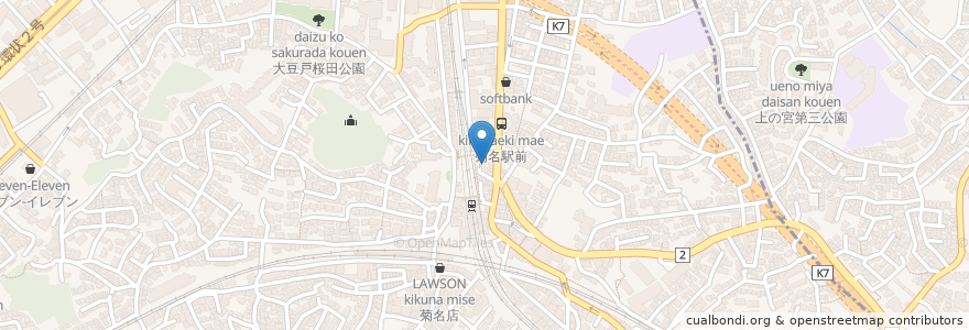 Mapa de ubicacion de 芝信用金庫 菊名支店 en Japon, Préfecture De Kanagawa, 横浜市, 港北区.