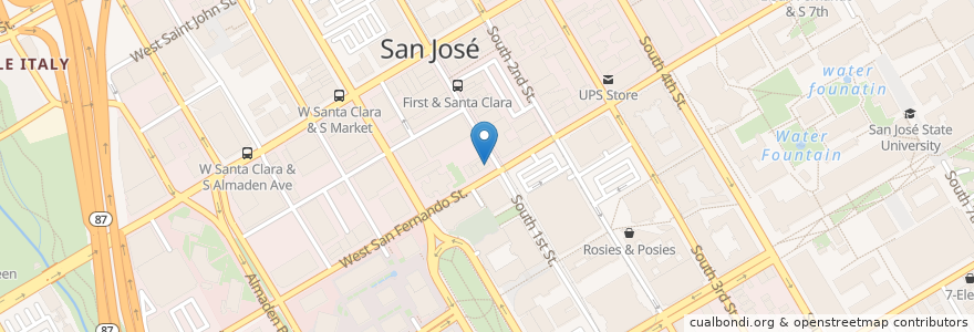 Mapa de ubicacion de Rookies Sports Lounge en 미국, 캘리포니아주, Santa Clara County, San Jose.