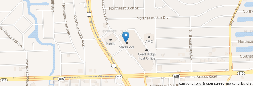 Mapa de ubicacion de Starbucks en Amerika Birleşik Devletleri, Florida, Broward County, Fort Lauderdale.