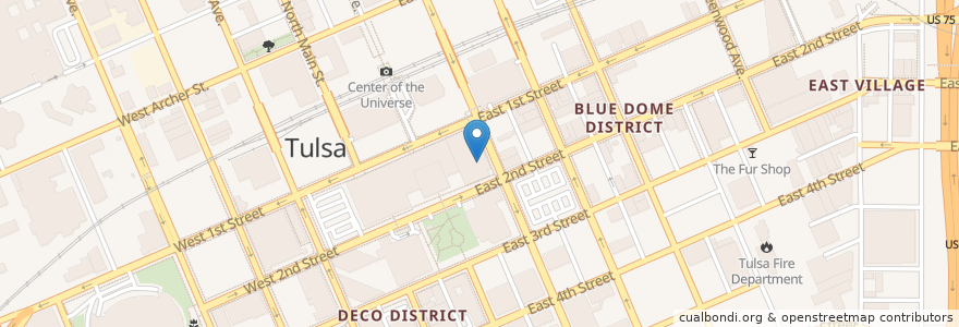 Mapa de ubicacion de Tulsa City Hall en 美利坚合众国/美利堅合眾國, 俄克拉何马州 / 奧克拉荷馬州, Tulsa County, Tulsa.