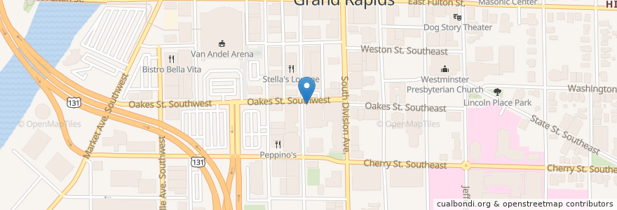 Mapa de ubicacion de Lantern Coffee Shop en アメリカ合衆国, ミシガン州, Kent County, Grand Rapids.