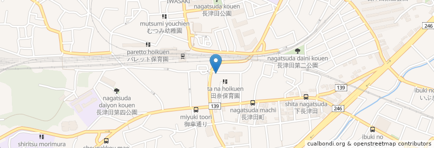 Mapa de ubicacion de 若葉薬局 en Japón, Prefectura De Kanagawa, Yokohama, 緑区.