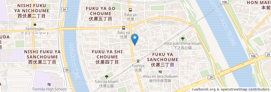 Mapa de ubicacion de おかちゃん en Jepun, 愛知県, 名古屋市, 中川区.