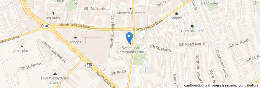 Mapa de ubicacion de Sweet Leaf Community Cafe en 미국, 버지니아, Arlington County, Arlington.