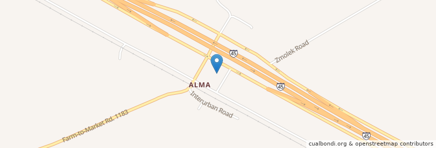 Mapa de ubicacion de Alma Smokehouse BBQ en 美利坚合众国/美利堅合眾國, 得克萨斯州 / 德克薩斯州 / 德薩斯州, Ellis County, Alma.