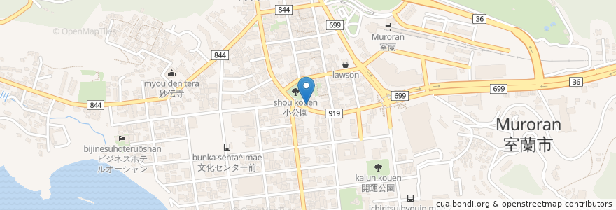 Mapa de ubicacion de 立喰そば en Japón, Prefectura De Hokkaidō, 胆振総合振興局, 室蘭市.