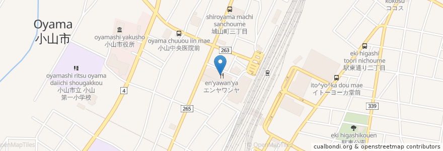 Mapa de ubicacion de エンヤワンヤ en Japan, 栃木県, 小山市.