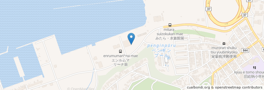 Mapa de ubicacion de むろらん温泉;ゆらら en Japonya, 北海道, 胆振総合振興局, 室蘭市.