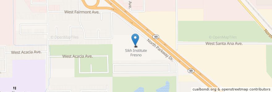 Mapa de ubicacion de Sikh Institute Fresno en 미국, 캘리포니아주, Fresno County, Fresno.