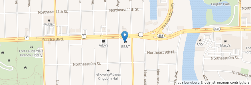 Mapa de ubicacion de BB&T en Vereinigte Staaten Von Amerika, Florida, Broward County, Fort Lauderdale.