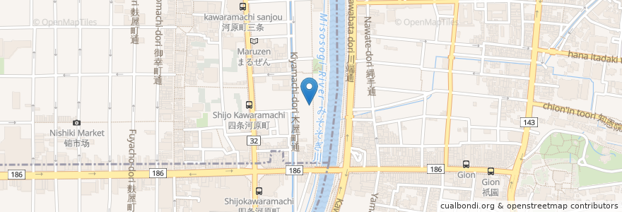 Mapa de ubicacion de 金の箸 en Japan, 京都府, Kioto, 東山区, 中京区.