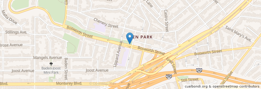 Mapa de ubicacion de Bosworth & Brompton (on-street) en 美利坚合众国/美利堅合眾國, 加利福尼亚州/加利福尼亞州, 旧金山市县/三藩市市縣/舊金山市郡, 旧金山.