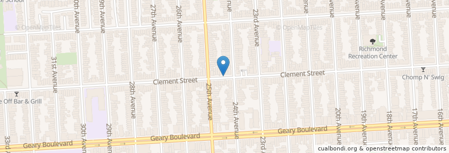 Mapa de ubicacion de Clement & 25th (on-street) en 미국, 캘리포니아주, 샌프란시스코, 샌프란시스코.