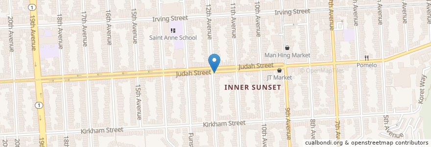 Mapa de ubicacion de Judah & 12th (on-street) en 미국, 캘리포니아주, 샌프란시스코, 샌프란시스코.