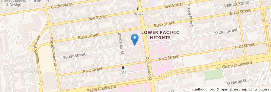 Mapa de ubicacion de Sutter & Divisadero en ایالات متحده آمریکا, کالیفرنیا, سان فرانسیسکو, سان فرانسیسکو.
