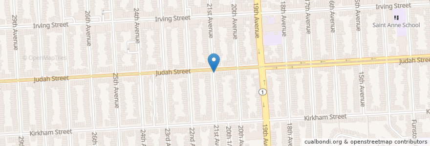 Mapa de ubicacion de 21st & Judah (on-street) en United States, California, San Francisco City And County, San Francisco.