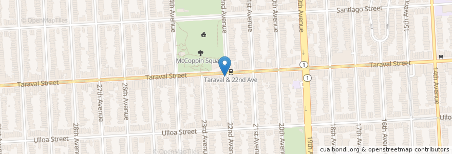 Mapa de ubicacion de 22nd & Taraval (on-street) en 미국, 캘리포니아주, 샌프란시스코, 샌프란시스코.