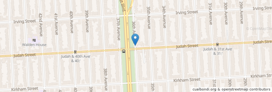 Mapa de ubicacion de 36th & Judah (on-street) en 미국, 캘리포니아주, 샌프란시스코, 샌프란시스코.