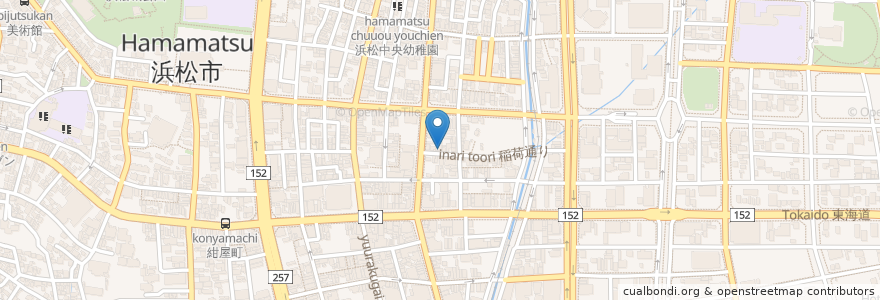 Mapa de ubicacion de 焼肉和楽路屋（わらじや） en Japonya, 静岡県, 浜松市, 中区.