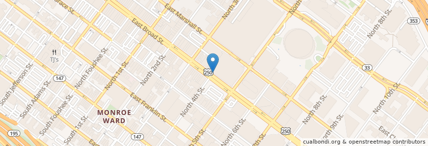 Mapa de ubicacion de Broad Street Lecture Hall en ایالات متحده آمریکا, ویرجینیا, Richmond City.