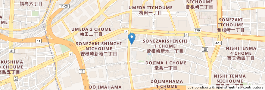 Mapa de ubicacion de 堂島ライフケアクリニック en 日本, 大阪府, 大阪市, 北区.