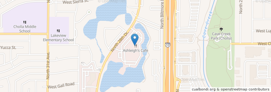 Mapa de ubicacion de Ashleigh's Cafe en Verenigde Staten, Arizona, Maricopa County, Phoenix.