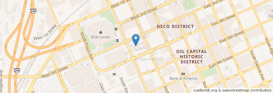 Mapa de ubicacion de Denver Avenue Station en 美利坚合众国/美利堅合眾國, 俄克拉何马州 / 奧克拉荷馬州, Tulsa County, Tulsa.