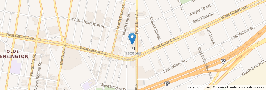 Mapa de ubicacion de Frankford Hall en アメリカ合衆国, ペンシルベニア州, Philadelphia County, フィラデルフィア.