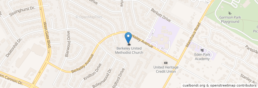 Mapa de ubicacion de Berkeley United Methodist Church en 미국, 텍사스, Travis County, Austin.