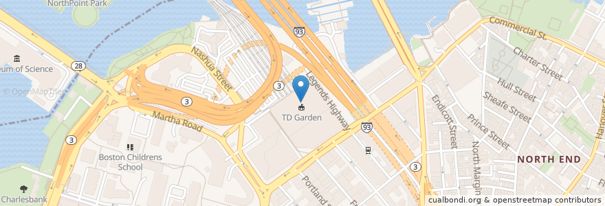 Mapa de ubicacion de Dunkin' Donuts en États-Unis D'Amérique, Massachusetts, Suffolk County, Boston.
