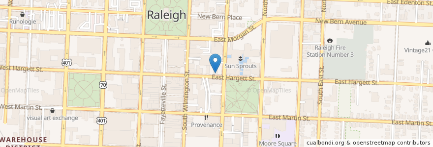 Mapa de ubicacion de The Remedy Diner en アメリカ合衆国, ノースカロライナ州, Wake County, Raleigh.
