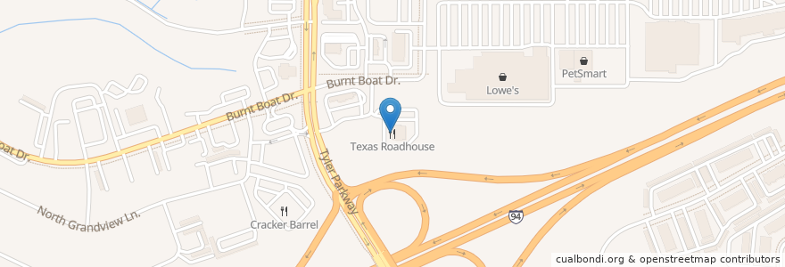 Mapa de ubicacion de Texas Roadhouse en アメリカ合衆国, ノースダコタ州, Burleigh County, Bismarck.