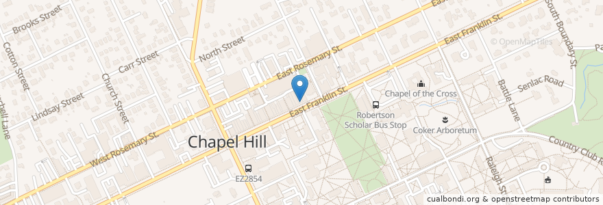 Mapa de ubicacion de Hummus Café en ایالات متحده آمریکا, کارولینای شمالی, Orange County, Chapel Hill.