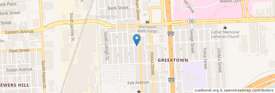 Mapa de ubicacion de Samos Restaurant en 미국, 메릴랜드, Baltimore.