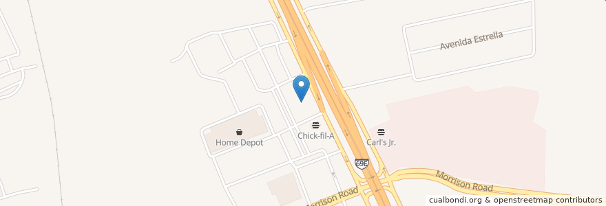 Mapa de ubicacion de Church's Chicken en ایالات متحده آمریکا, تگزاس, Cameron County, Brownsville.