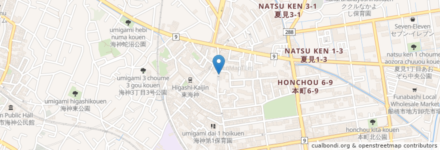 Mapa de ubicacion de 味の藤 en 日本, 千葉県, 船橋市.