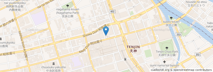 Mapa de ubicacion de 新生銀行 en Japan, Präfektur Fukuoka, 福岡市, 中央区.