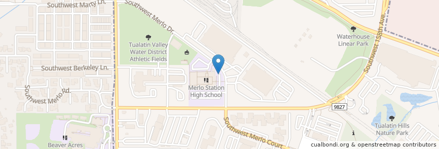 Mapa de ubicacion de Merlo Station High School en Estados Unidos Da América, Oregon, Washington County, Beaverton.