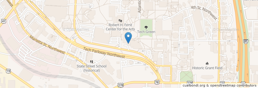 Mapa de ubicacion de Georgia Institute of Technology Branch Post Office en 美利坚合众国/美利堅合眾國, 喬治亞州, Fulton County, Atlanta.